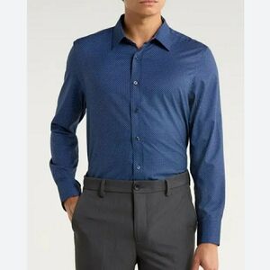Men's CON.STRUCT Navy Button Up Performance Dress Shirt Large Wrinkle Free
